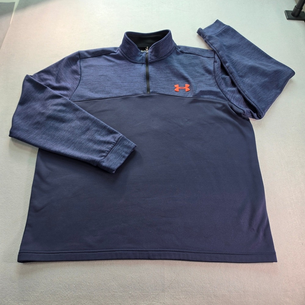 Under Armour Mens ColdGear 1/4 Zip Pullover Navy Blue Orange Logo XL Loose Fit